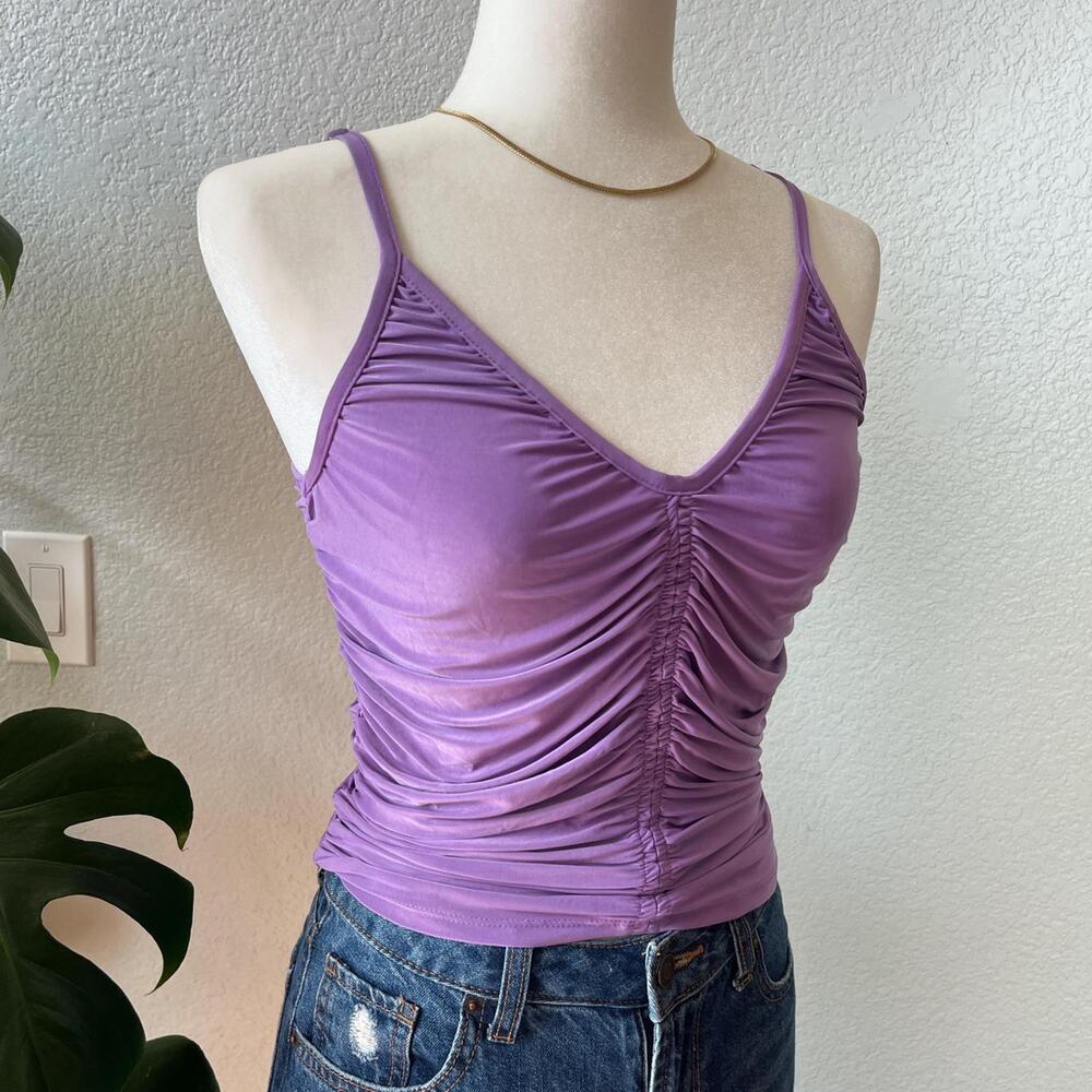 Y2K Purple Ruched V-Neck Camisole Top